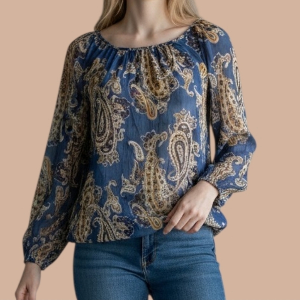LUCKY BRAND Chiffon Sheer Paisley Blouse